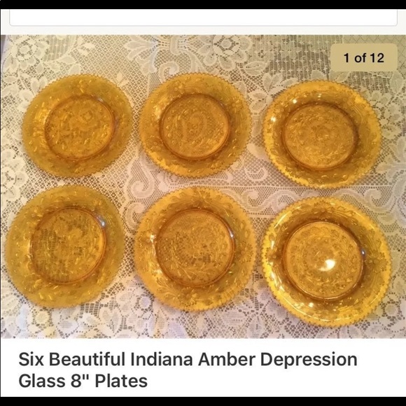 Amber Indiana Depression Glass Other - 6 Vintage Amber Indiana Depression Glass 8” Plates